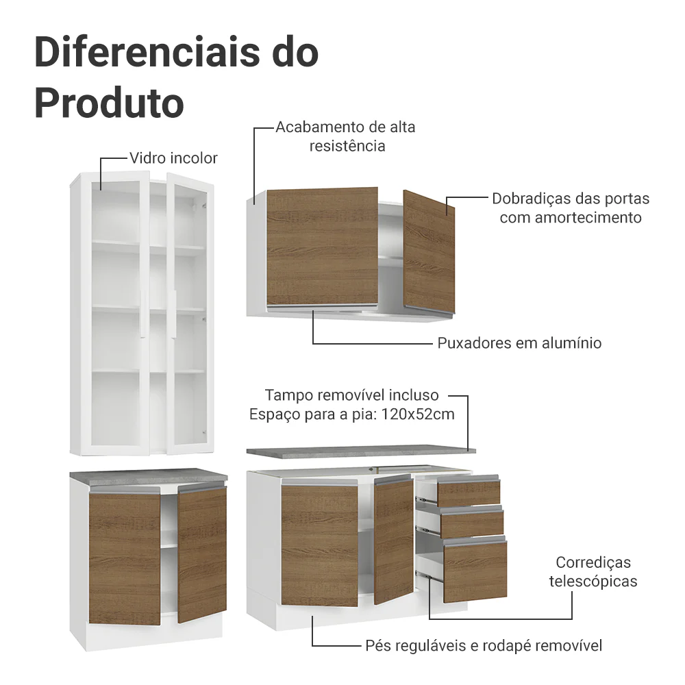 Armário de Cozinha Compacta 190cm Branco/Rustic Glamy Madesa 05 - Image 5