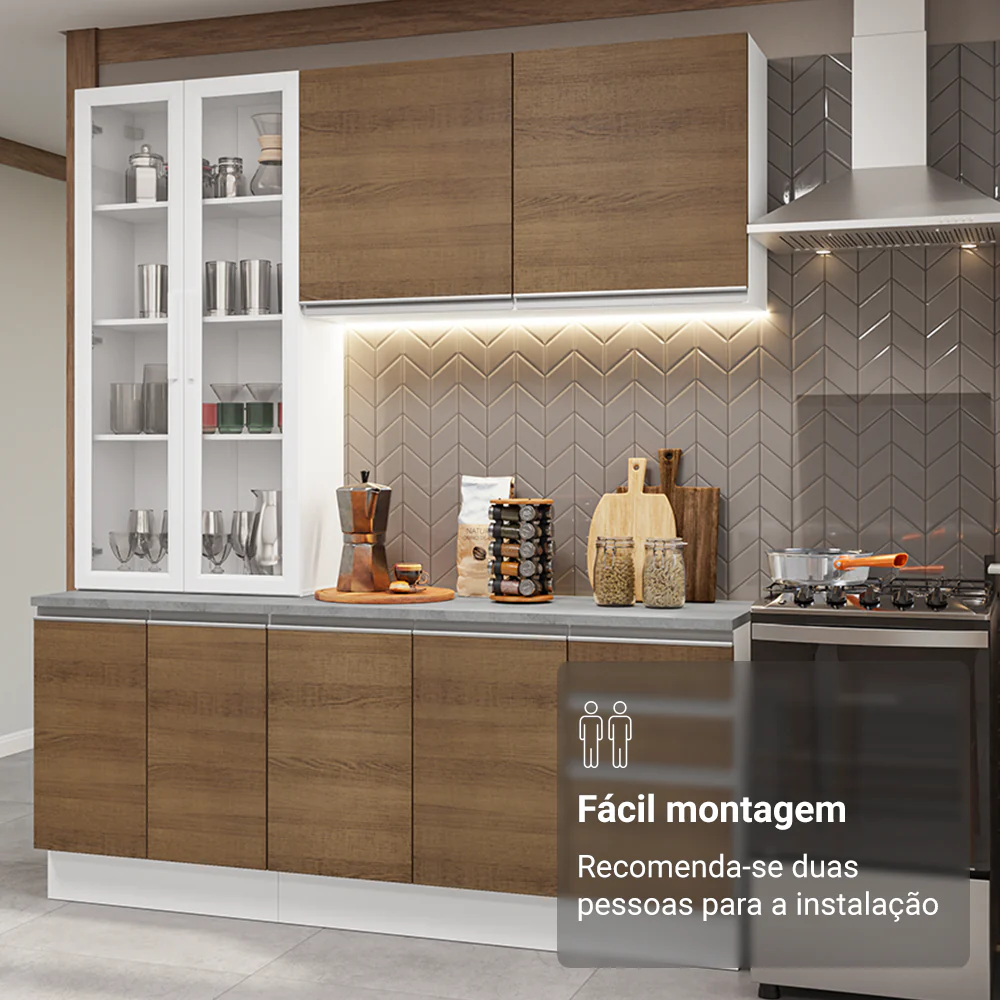Armário de Cozinha Compacta 190cm Branco/Rustic Glamy Madesa 05 - Image 9