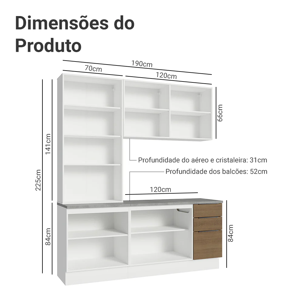 Armário de Cozinha Compacta 190cm Branco/Rustic Stella Madesa 03 - Image 3