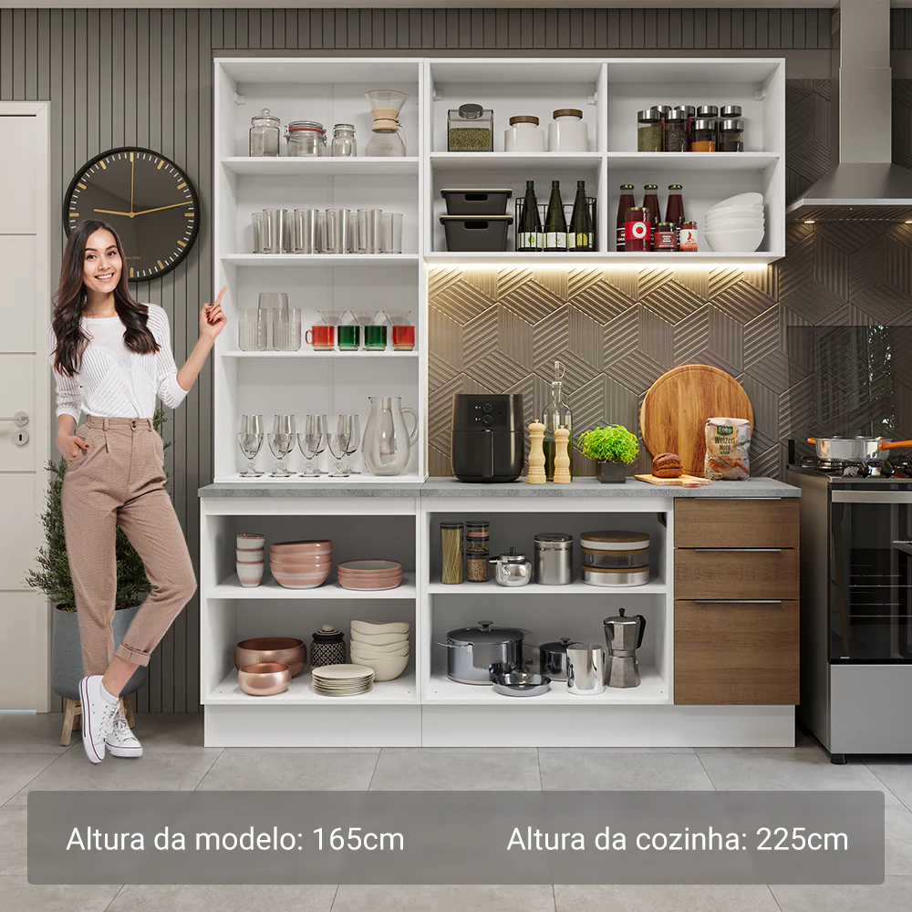 Armário de Cozinha Compacta 190cm Branco/Rustic Stella Madesa 03 - Image 4