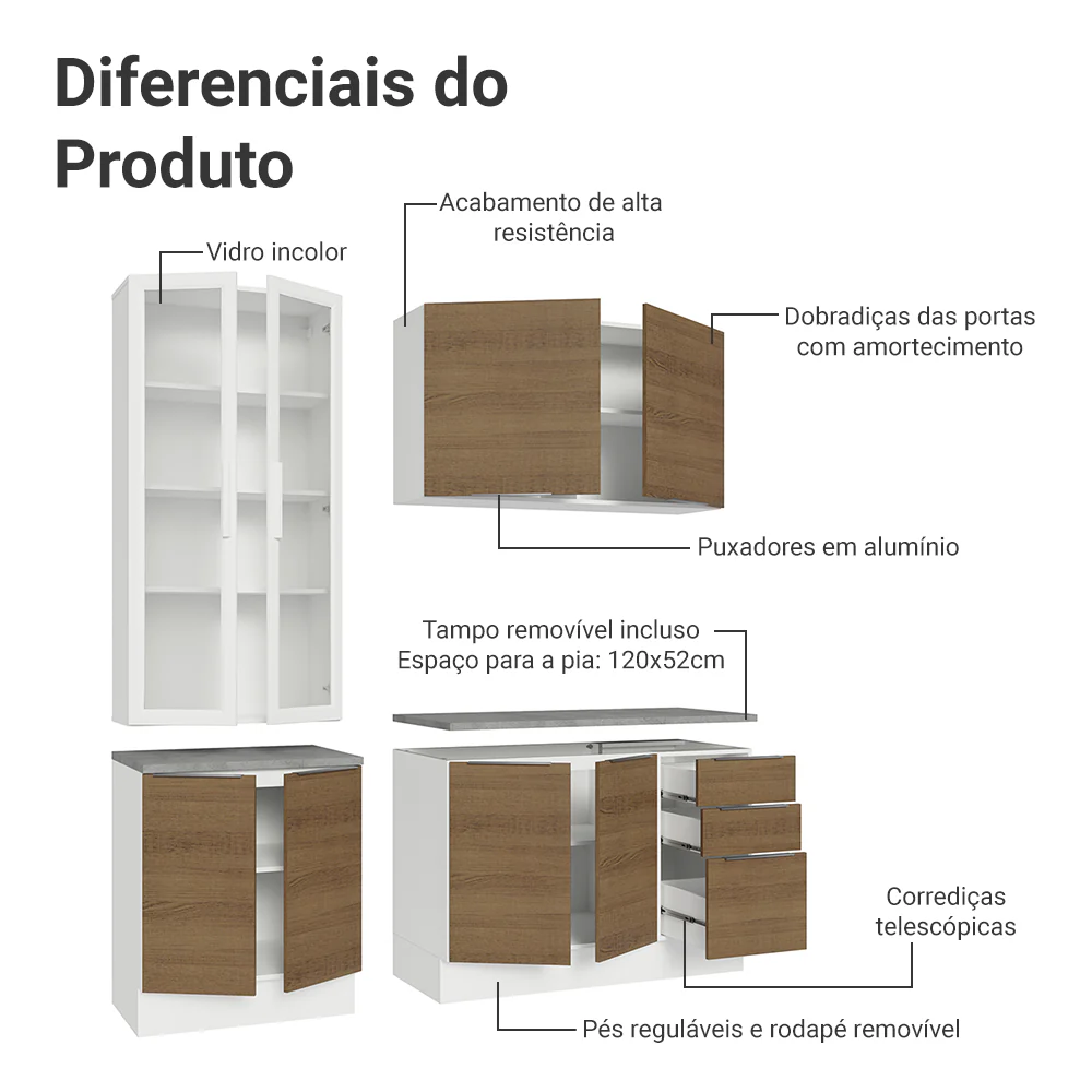 Armário de Cozinha Compacta 190cm Branco/Rustic Stella Madesa 03 - Image 5