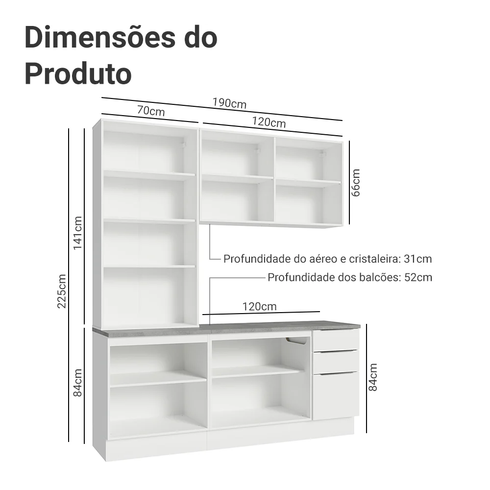 Armário de Cozinha Compacta 190cm Branco Stella Madesa 03 - Image 3