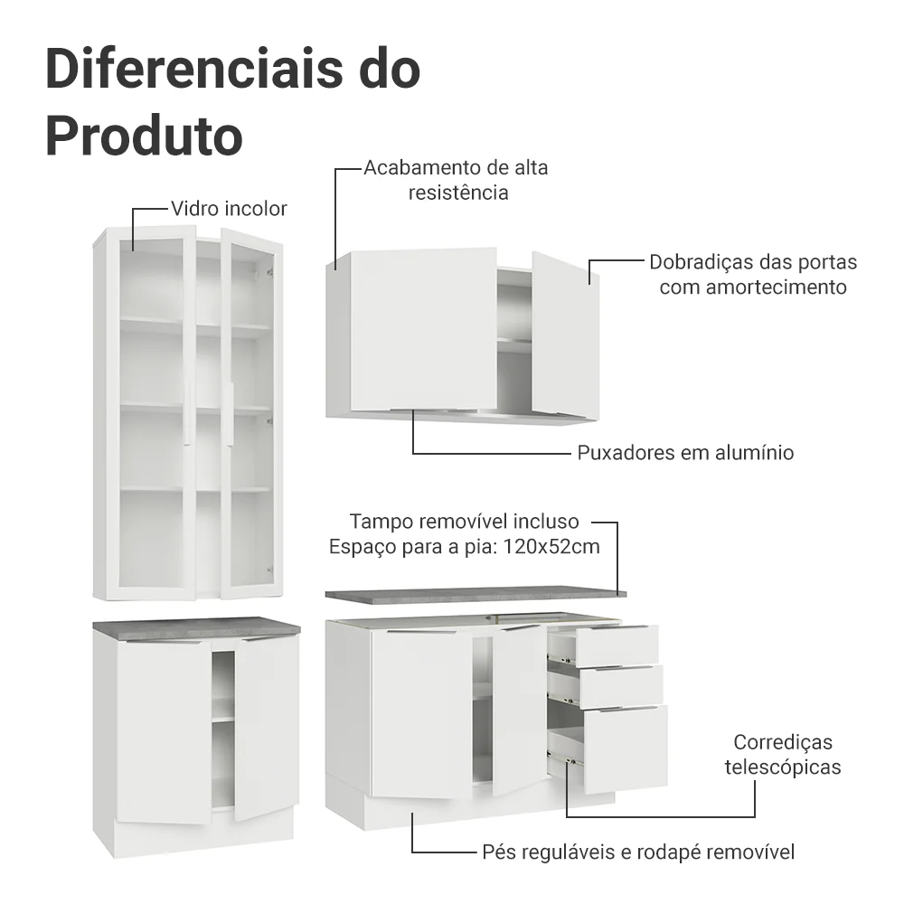 Armário de Cozinha Compacta 190cm Branco Stella Madesa 03 - Image 5