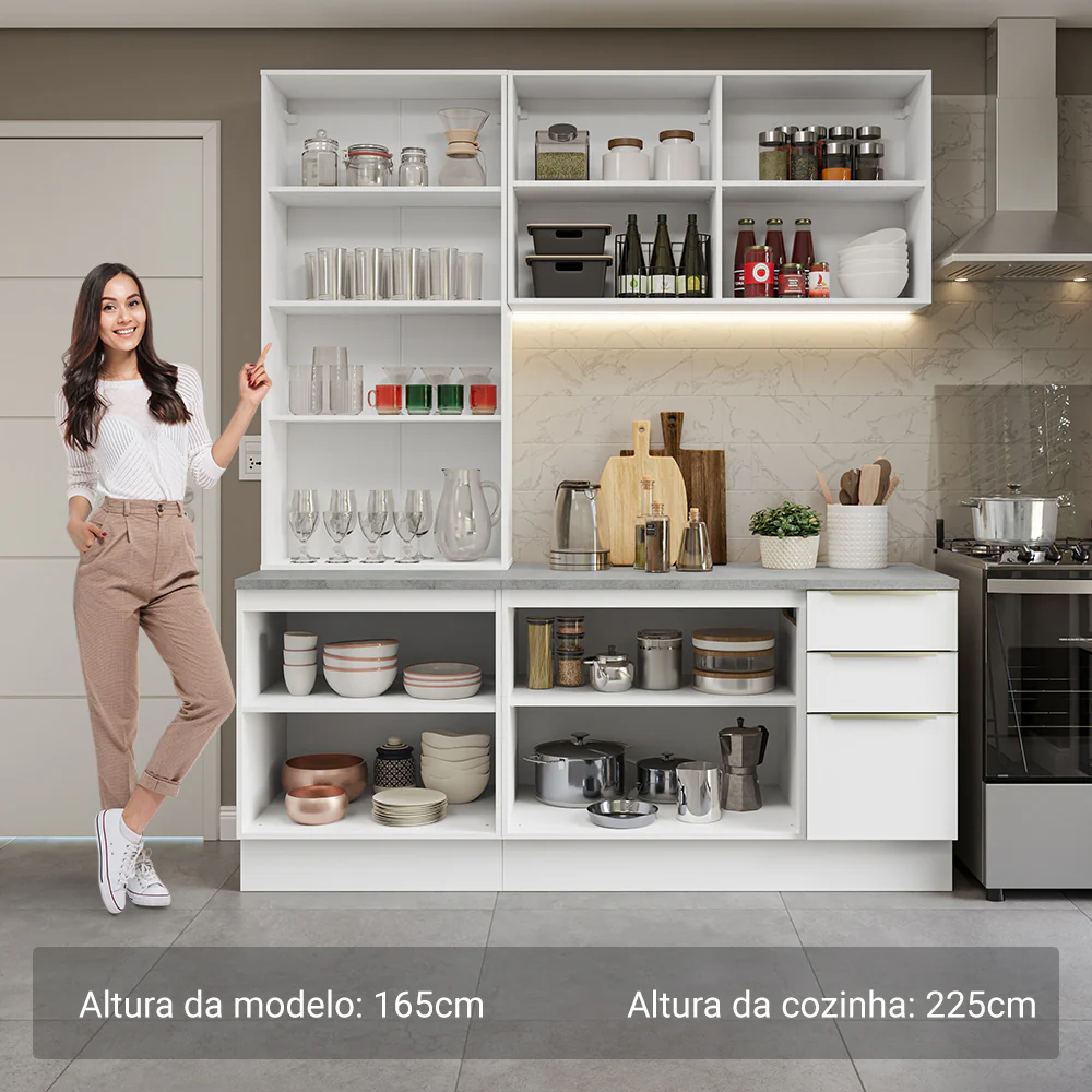 Armário de Cozinha Compacta 190 x 60 cm Branco Veludo Lux Madesa 02 - Image 4