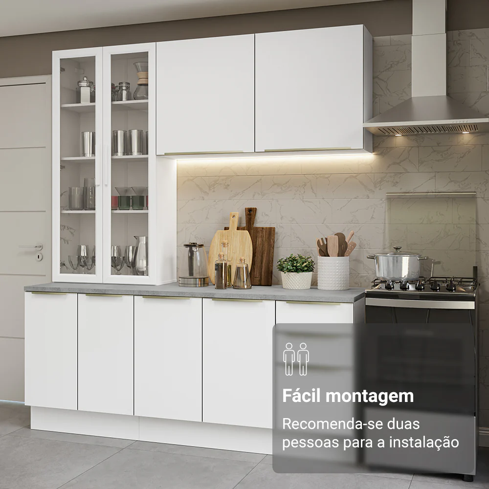 Armário de Cozinha Compacta 190 x 60 cm Branco Veludo Lux Madesa 02 - Image 9