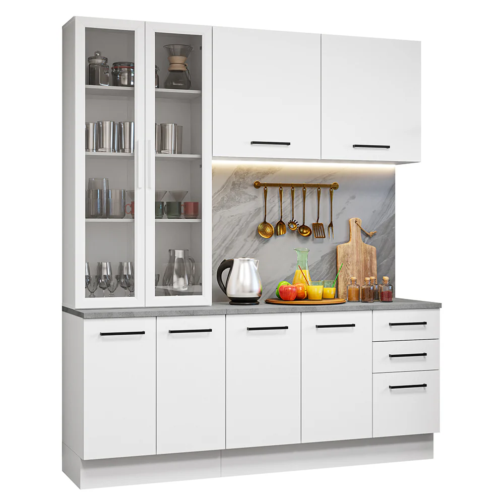 Armário de Cozinha Compacta 190cm com Cristaleira Branco Agata Madesa 01 - Image 2
