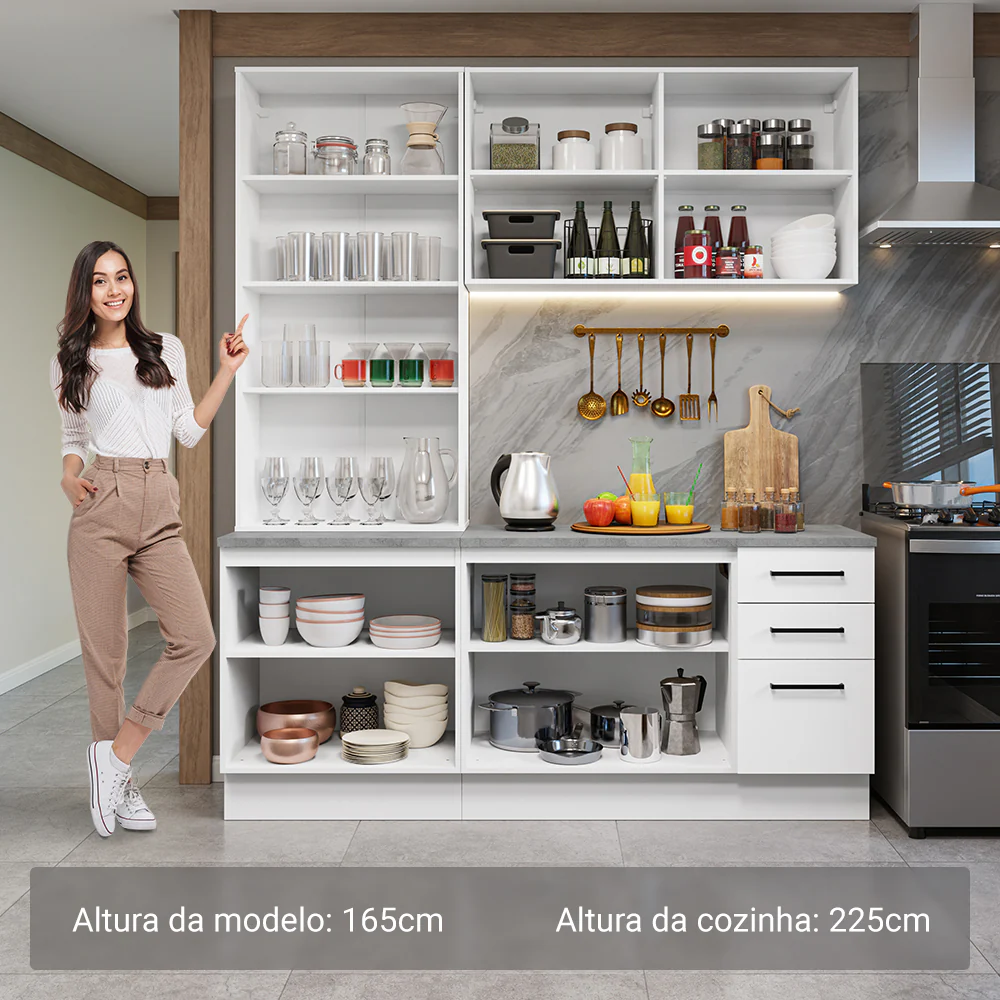 Armário de Cozinha Compacta 190cm com Cristaleira Branco Agata Madesa 01 - Image 4
