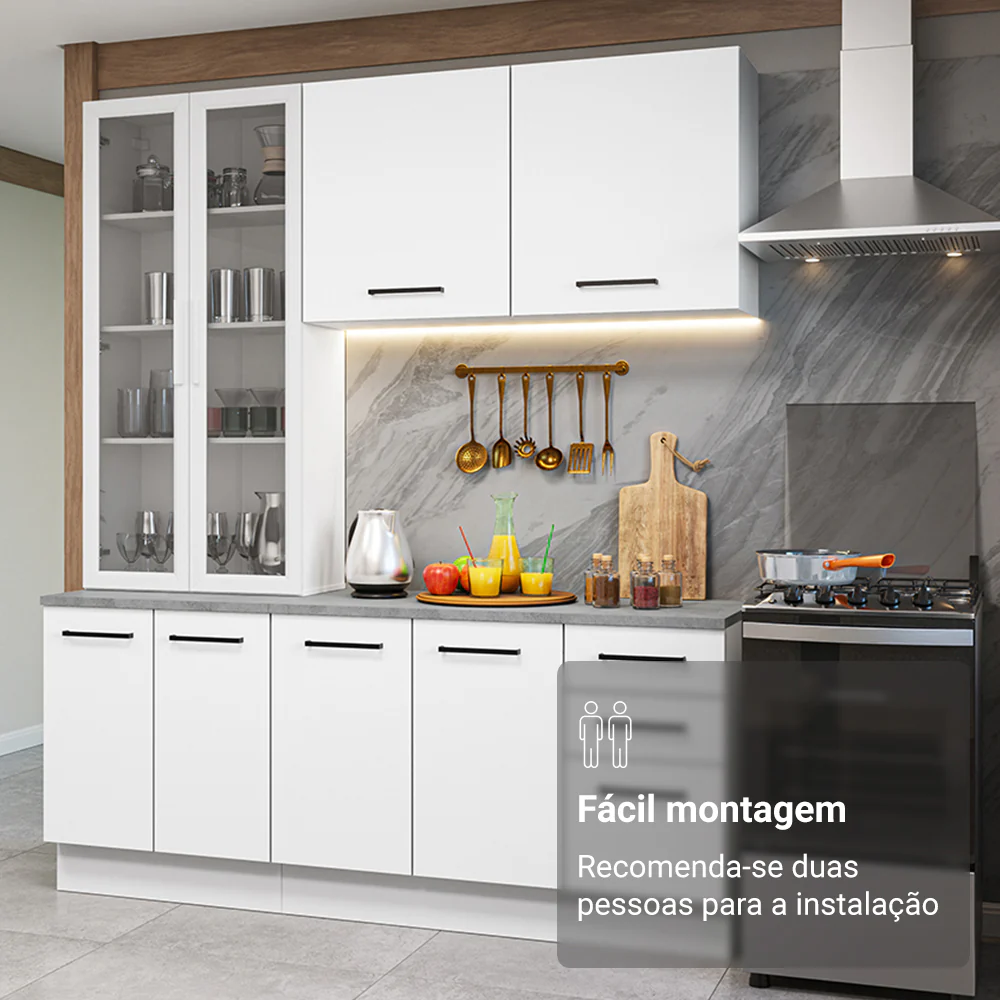 Armário de Cozinha Compacta 190cm com Cristaleira Branco Agata Madesa 01 - Image 9