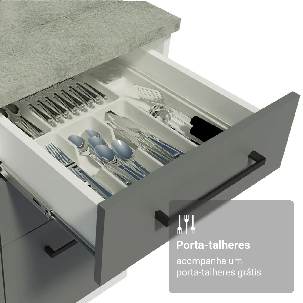 Armário de Cozinha Compacta 190cm com Cristaleira Branco/Cinza Agata Madesa 01 - Image 8