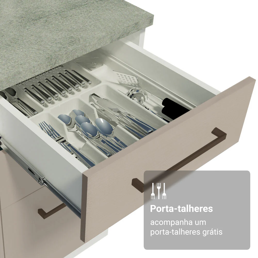 Armário de Cozinha Compacta 190cm com Cristaleira Branco/Crema Agata Madesa 01 - Image 8