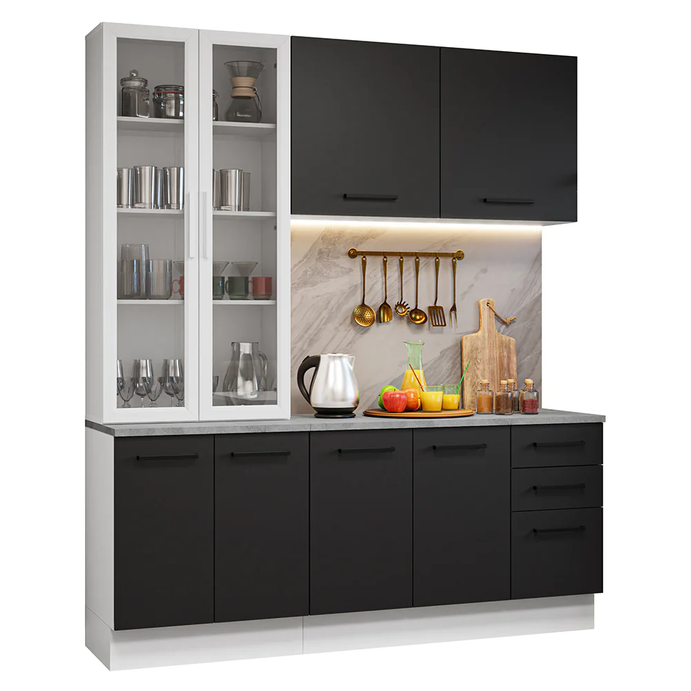 Armário de Cozinha Compacta 190cm com Cristaleira Branco/Preto Agata Madesa 01 - Image 2