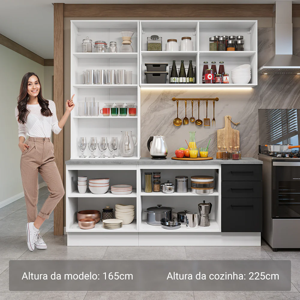 Armário de Cozinha Compacta 190cm com Cristaleira Branco/Preto Agata Madesa 01 - Image 4