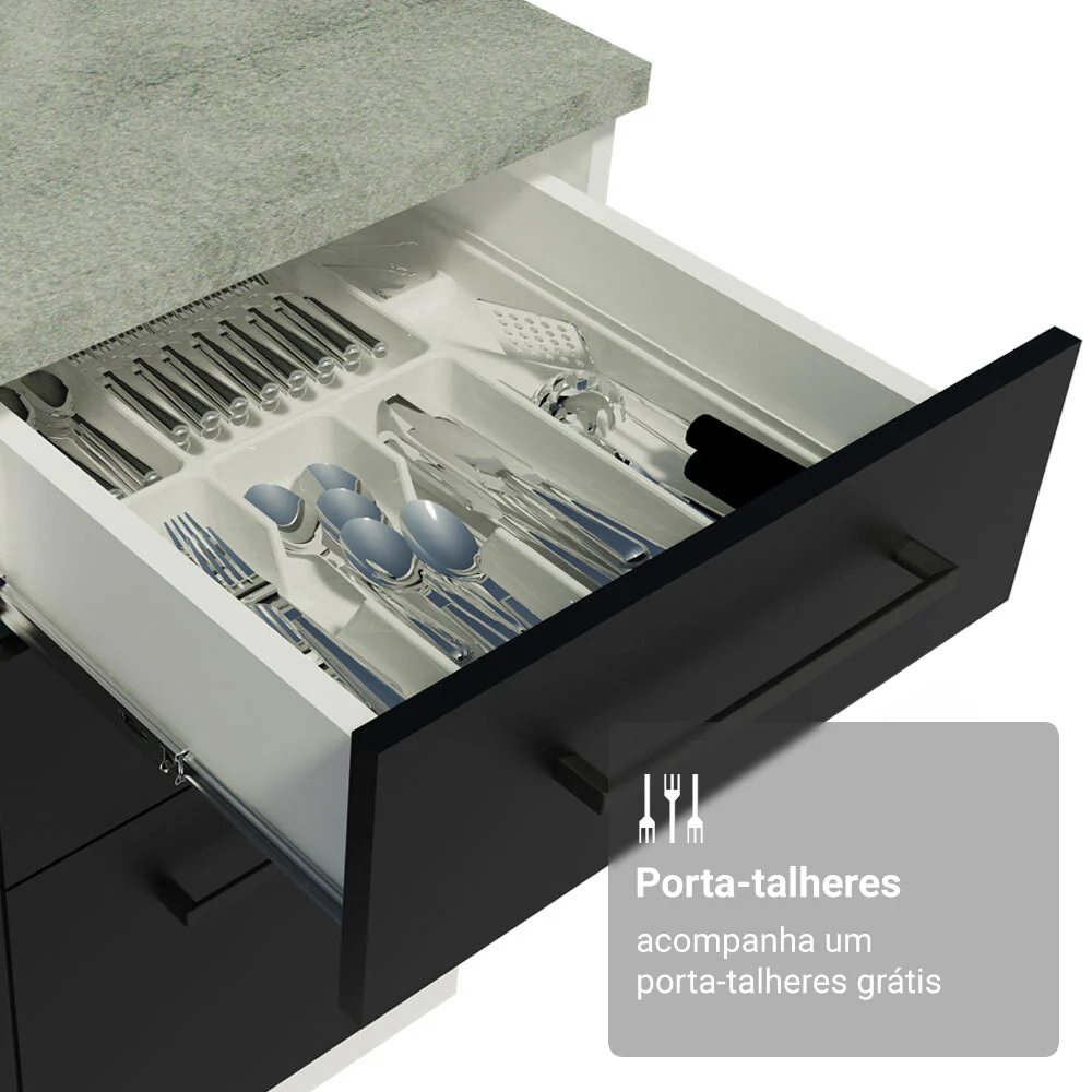 Armário de Cozinha Compacta 190cm com Cristaleira Branco/Preto Agata Madesa 01 - Image 8
