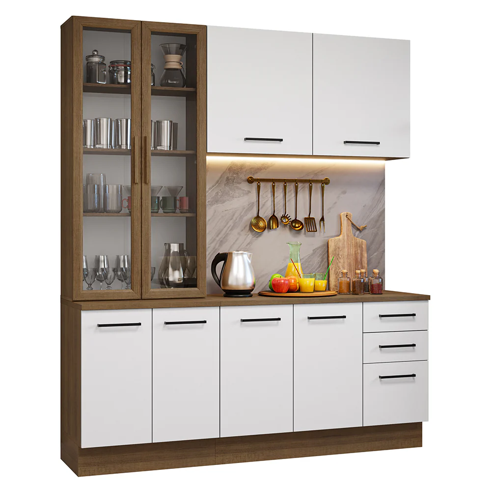 Armário de Cozinha Compacta 190cm com Cristaleira Rustic/Branco Agata Madesa 01 - Image 2