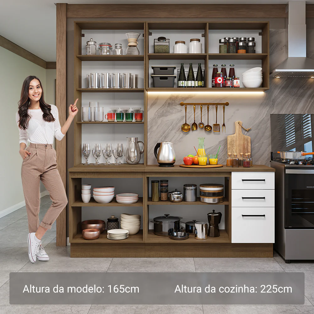 Armário de Cozinha Compacta 190cm com Cristaleira Rustic/Branco Agata Madesa 01 - Image 4
