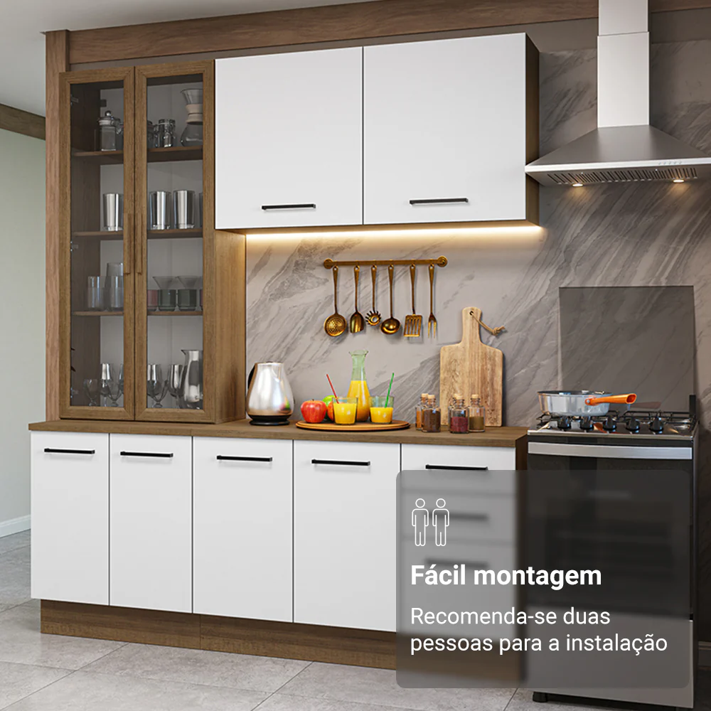 Armário de Cozinha Compacta 190cm com Cristaleira Rustic/Branco Agata Madesa 01 - Image 9