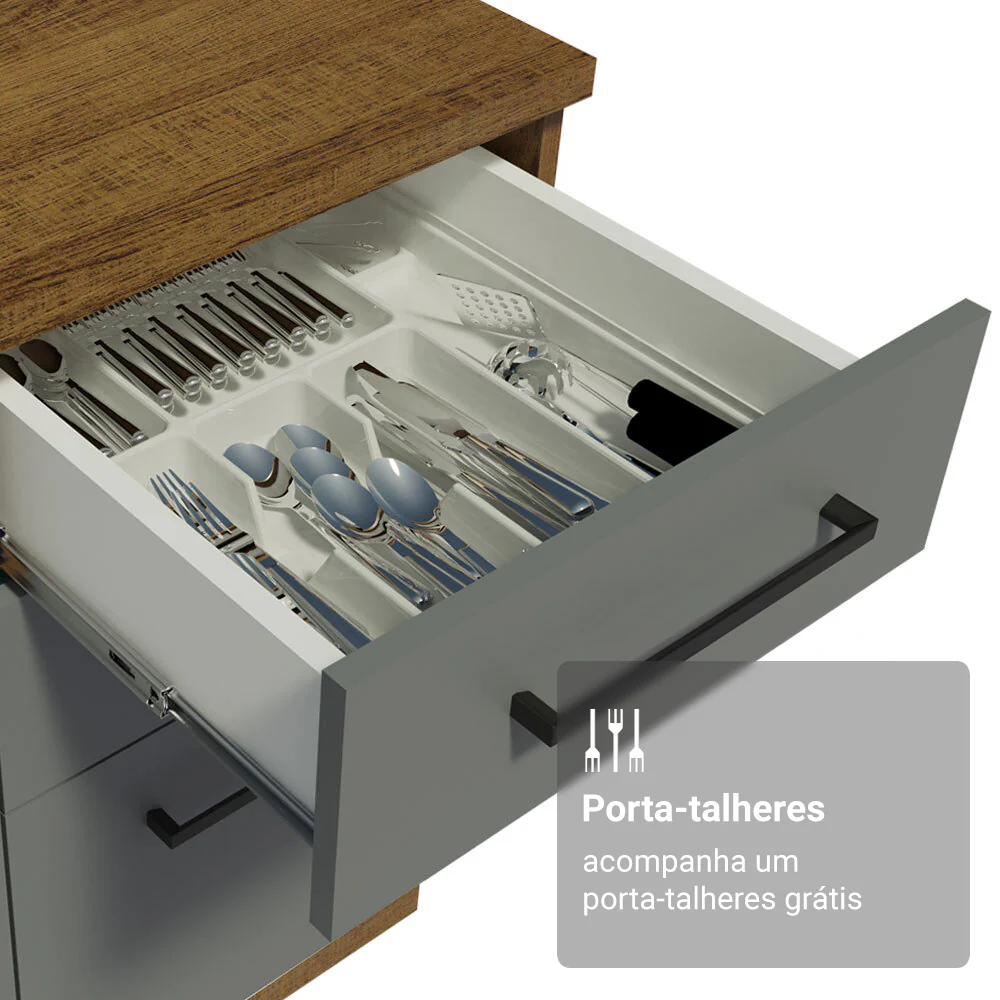 Armário de Cozinha Compacta 190cm com Cristaleira Rustic/Cinza Agata Madesa 01 - Image 8