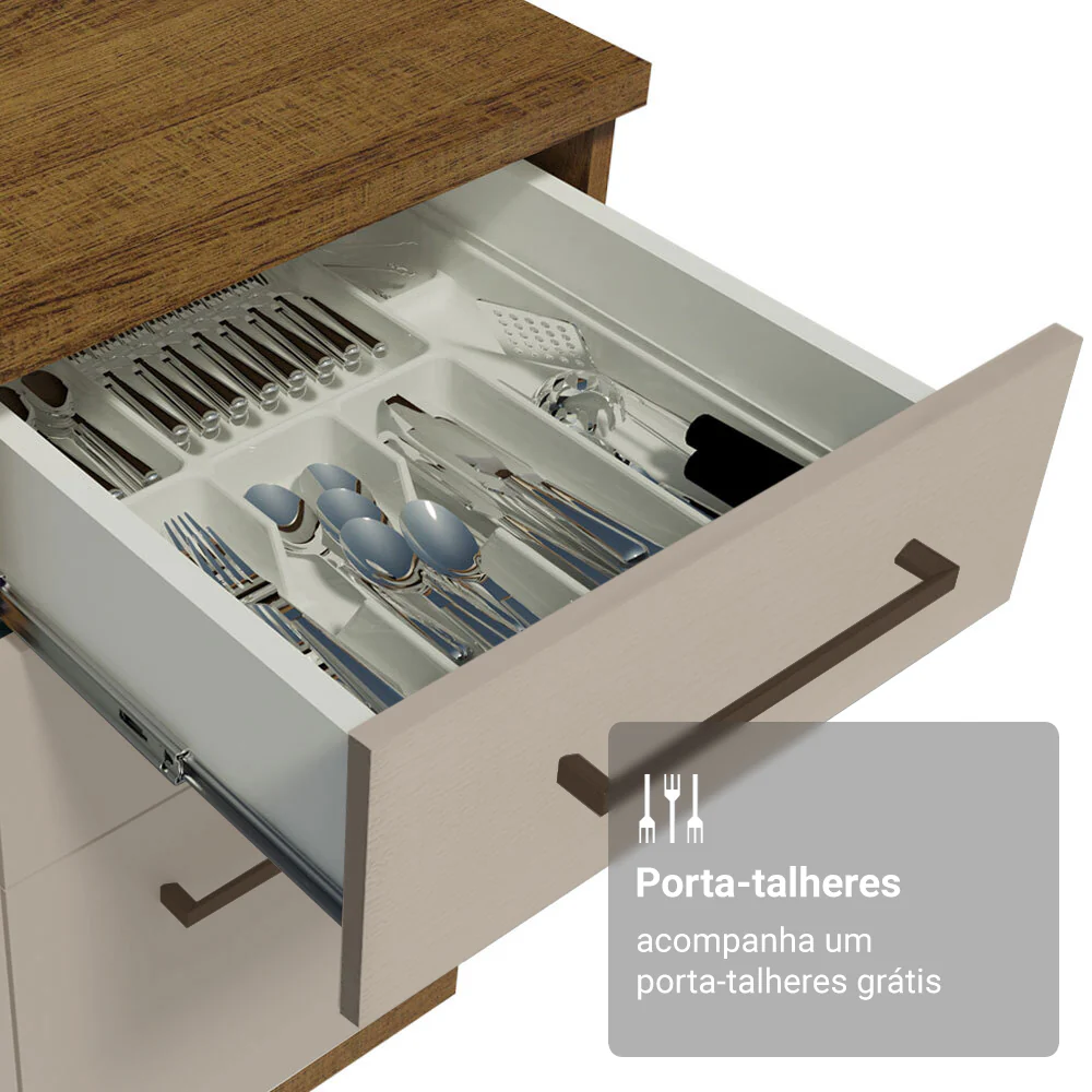 Armário de Cozinha Compacta 190cm com Cristaleira Rustic/Crema Agata Madesa 01 - Image 8