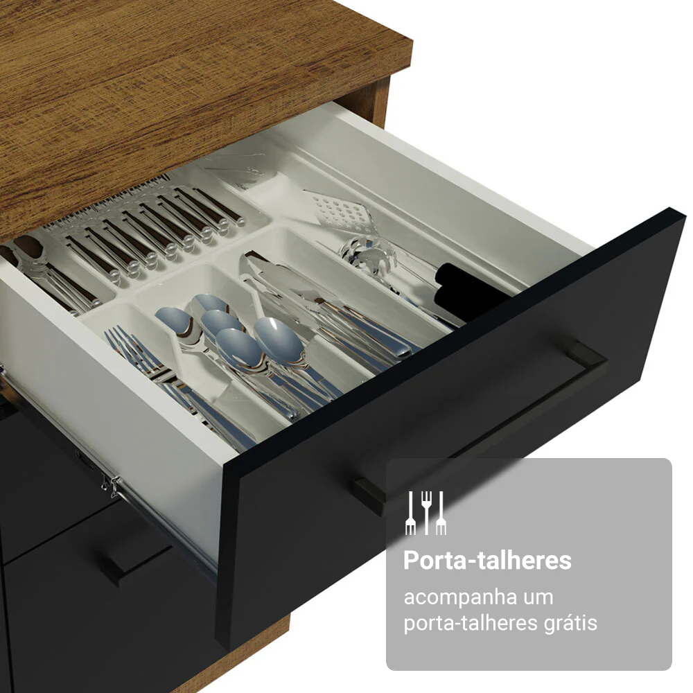 Armário de Cozinha Compacta 190cm com Cristaleira Rustic/Preto Agata Madesa 01 - Image 8