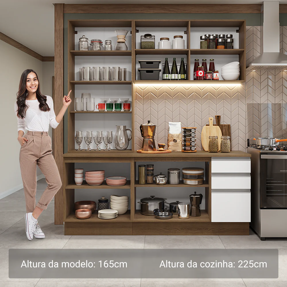 Armário de Cozinha Compacta 190cm Rustic/Branco Glamy Madesa 05 - Image 4