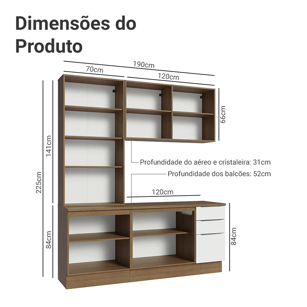 Armário de Cozinha Compacta 190cm Rustic/Branco Stella Madesa 03 - Image 3
