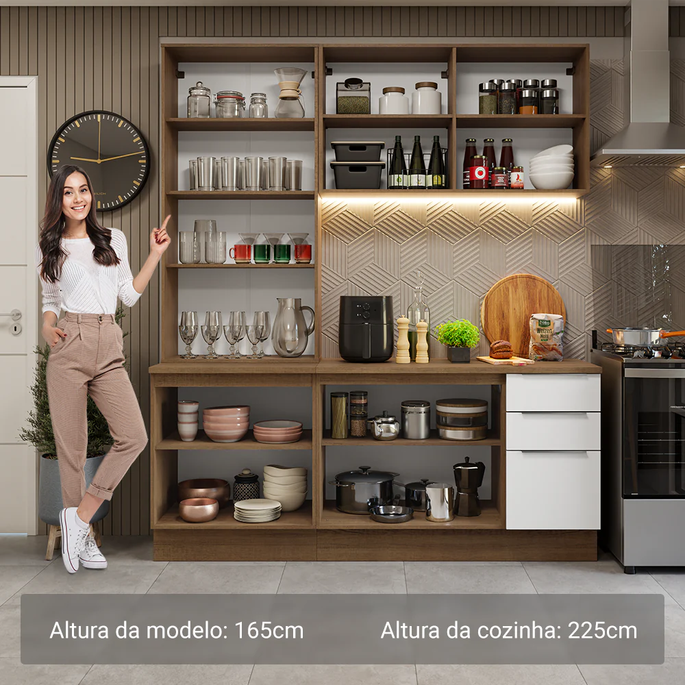 Armário de Cozinha Compacta 190cm Rustic/Branco Stella Madesa 03 - Image 4