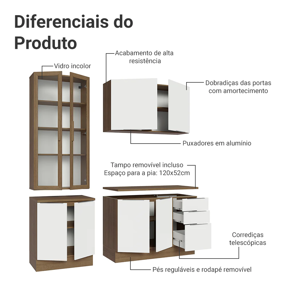 Armário de Cozinha Compacta 190cm Rustic/Branco Stella Madesa 03 - Image 5