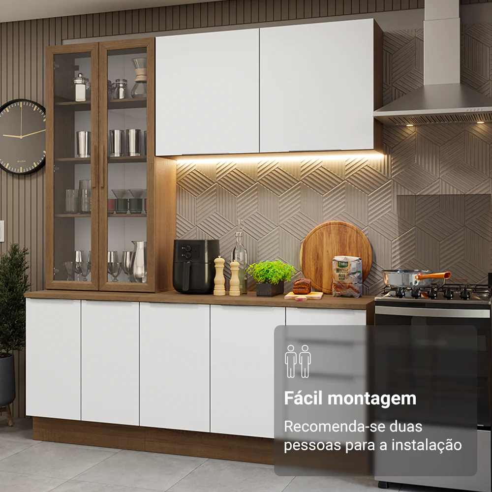 Armário de Cozinha Compacta 190cm Rustic/Branco Stella Madesa 03 - Image 9