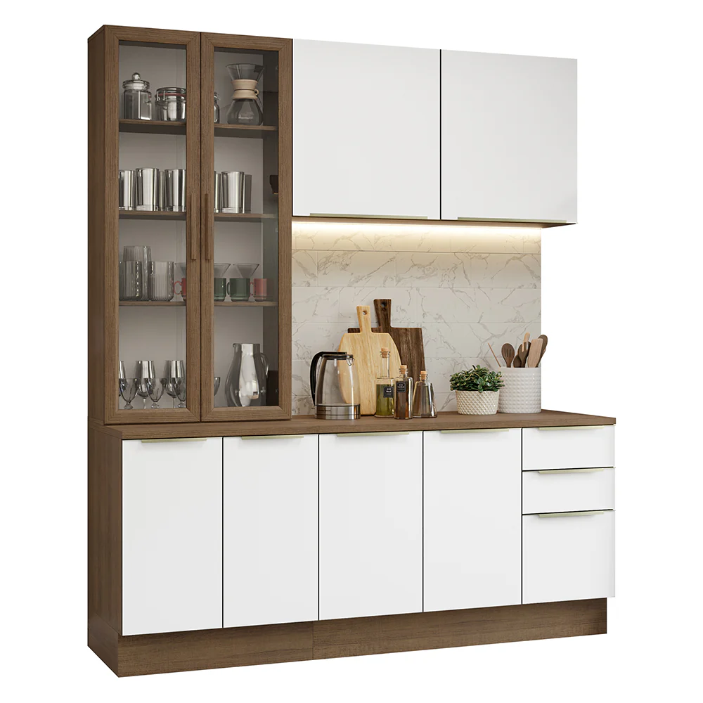 Armário de Cozinha Compacta 190cm Rustic/Branco Veludo Lux Madesa 02 - Image 2