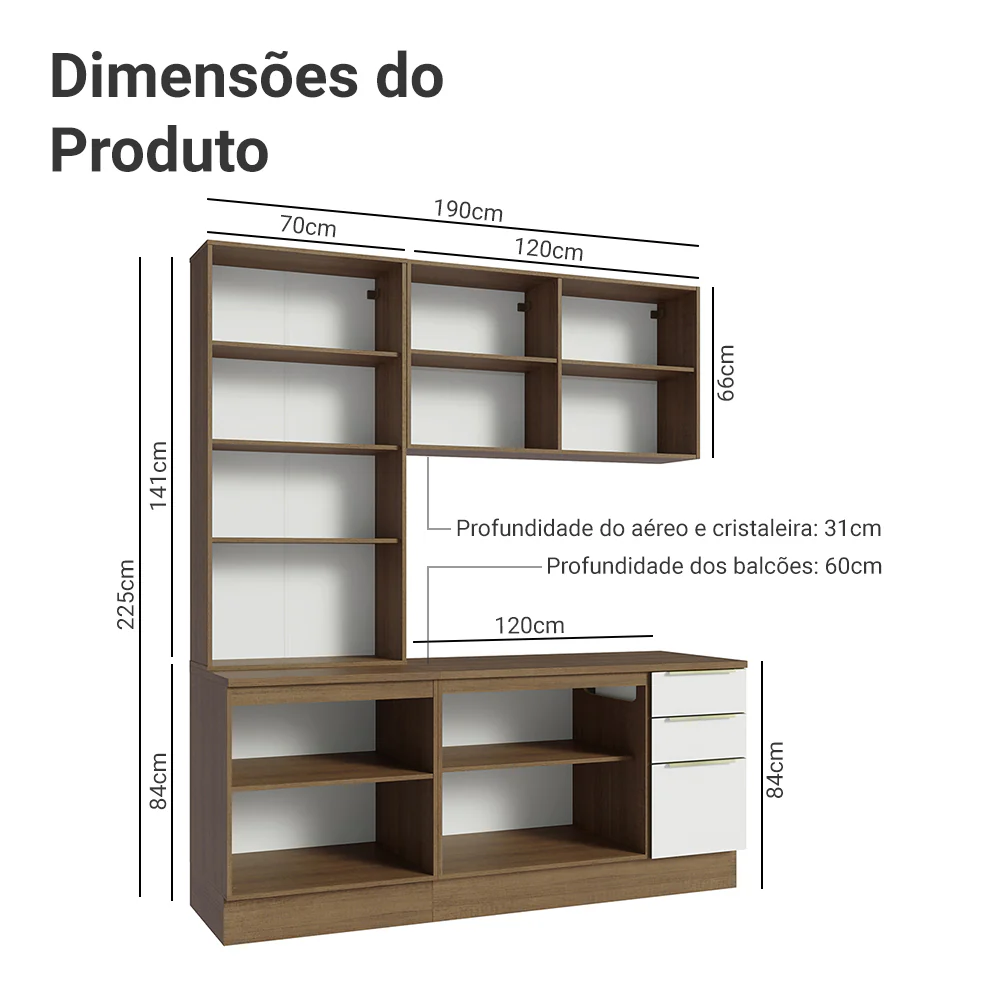 Armário de Cozinha Compacta 190cm Rustic/Branco Veludo Lux Madesa 02 - Image 3
