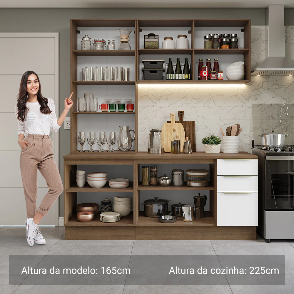 Armário de Cozinha Compacta 190cm Rustic/Branco Veludo Lux Madesa 02 - Image 4