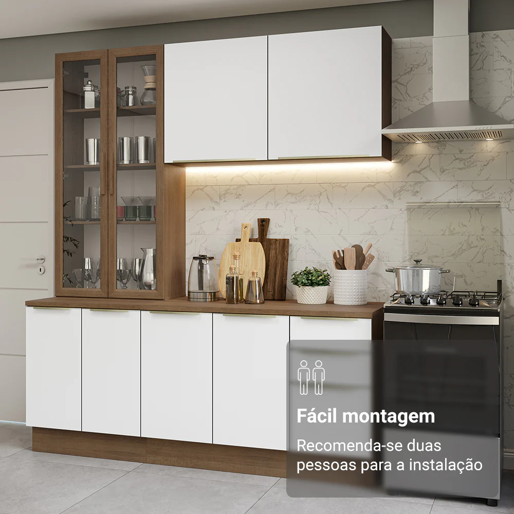 Armário de Cozinha Compacta 190cm Rustic/Branco Veludo Lux Madesa 02 - Image 9