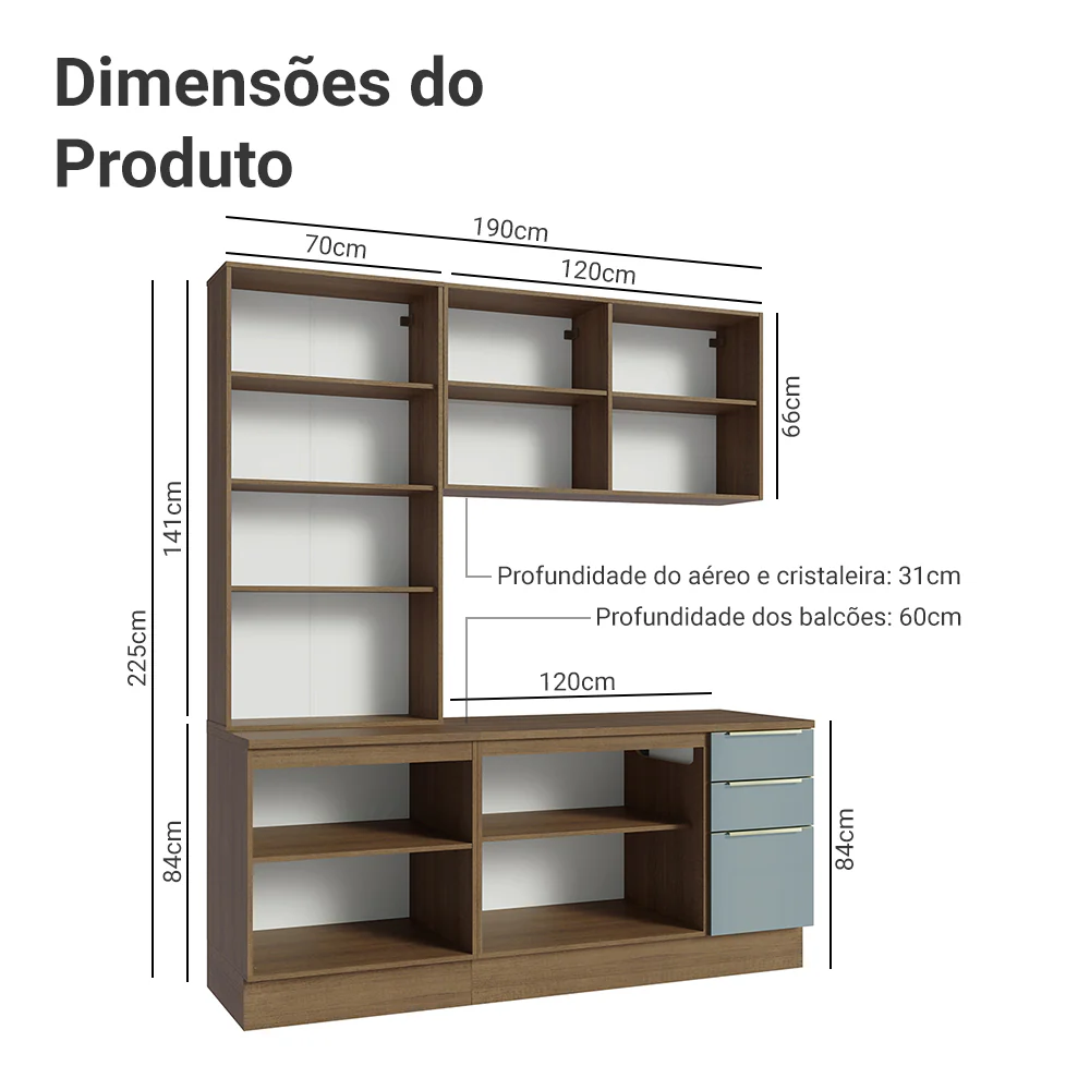 Armário de Cozinha Compacta 190 x 60 cm Rustic/Cinza Lux Madesa 02 - Image 3