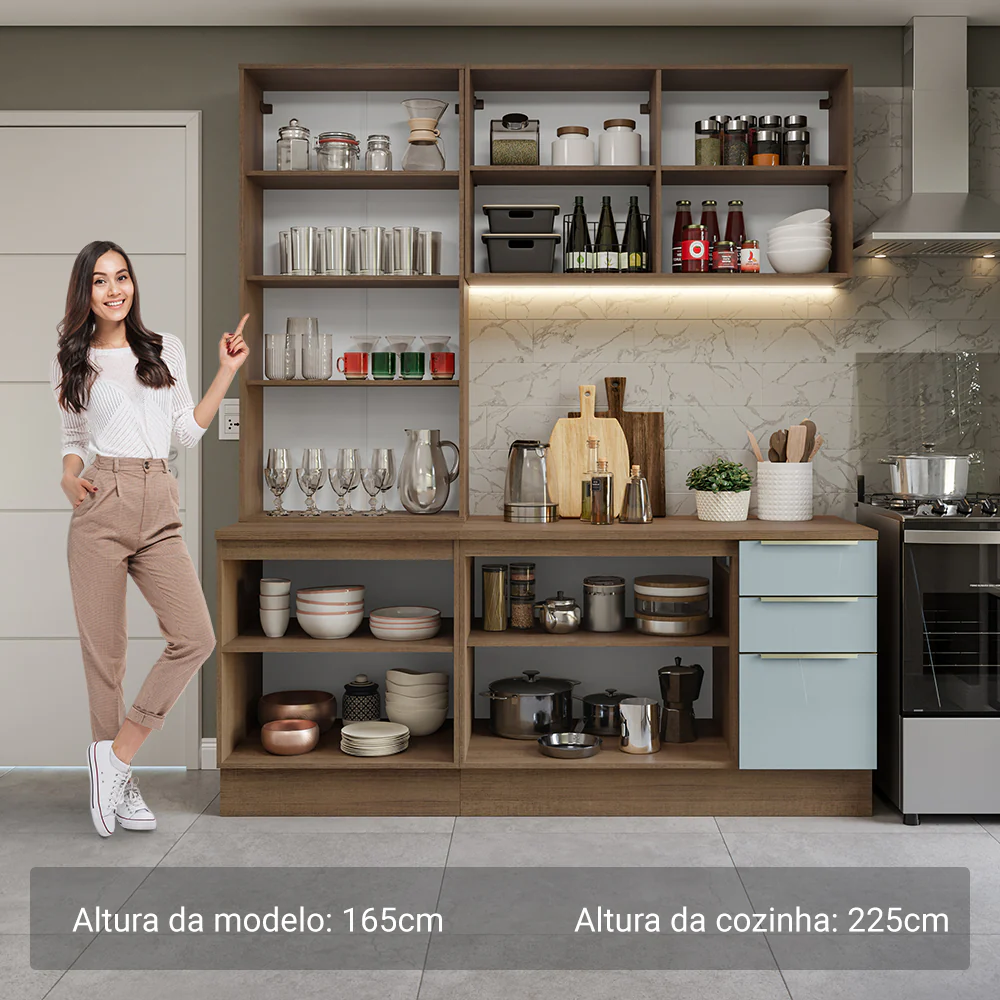 Armário de Cozinha Compacta 190 x 60 cm Rustic/Cinza Lux Madesa 02 - Image 4