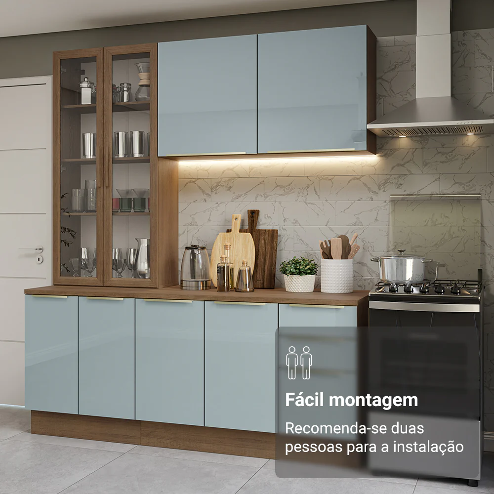 Armário de Cozinha Compacta 190 x 60 cm Rustic/Cinza Lux Madesa 02 - Image 9