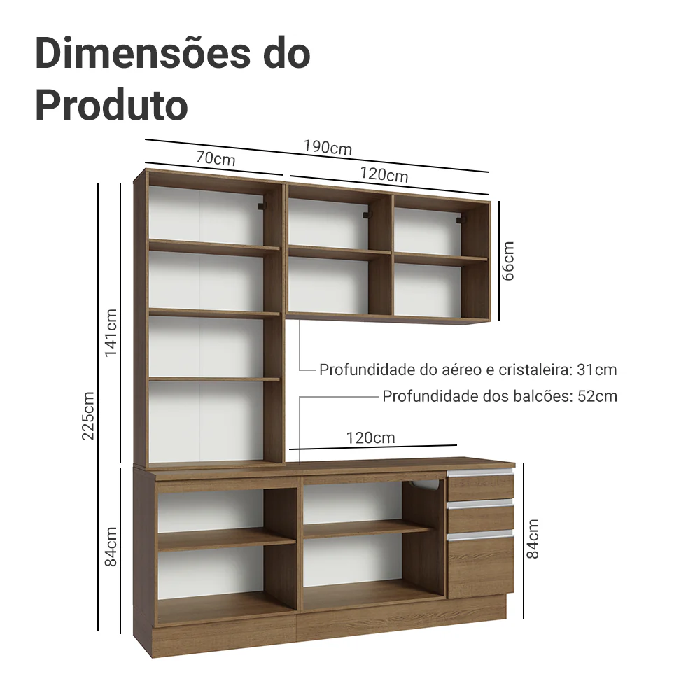 Armário de Cozinha Compacta 190cm Rustic Glamy Madesa 05 - Image 3