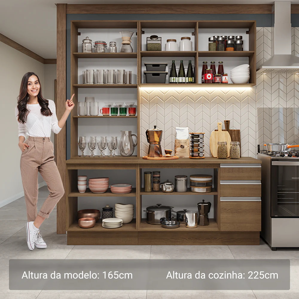 Armário de Cozinha Compacta 190cm Rustic Glamy Madesa 05 - Image 4