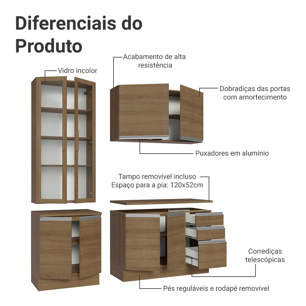 Armário de Cozinha Compacta 190cm Rustic Glamy Madesa 05 - Image 5