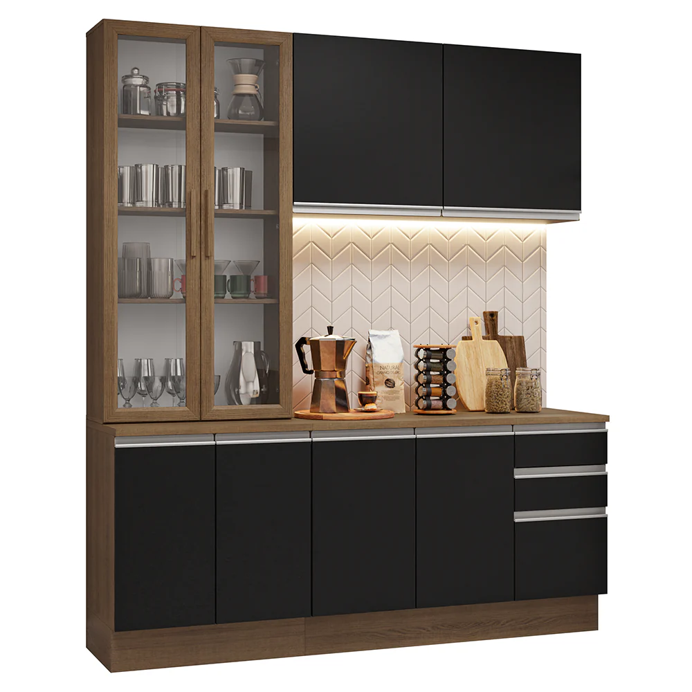 Armário de Cozinha Compacta 190cm Rustic/Preto Glamy Madesa 05 - Image 2