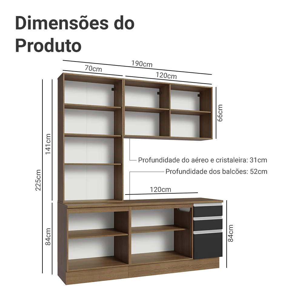 Armário de Cozinha Compacta 190cm Rustic/Preto Glamy Madesa 05 - Image 3