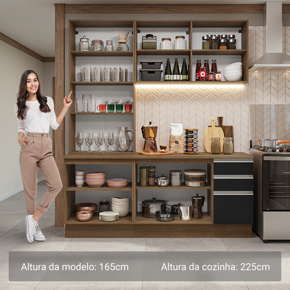 Armário de Cozinha Compacta 190cm Rustic/Preto Glamy Madesa 05 - Image 4