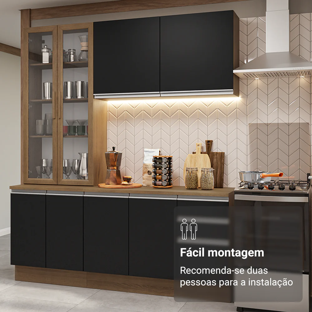 Armário de Cozinha Compacta 190cm Rustic/Preto Glamy Madesa 05 - Image 9