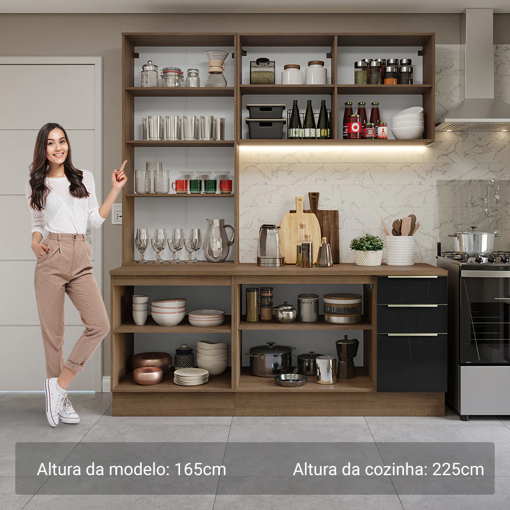 Armário de Cozinha Compacta 190 x 60 cm Rustic/Preto Lux Madesa 02 - Image 4