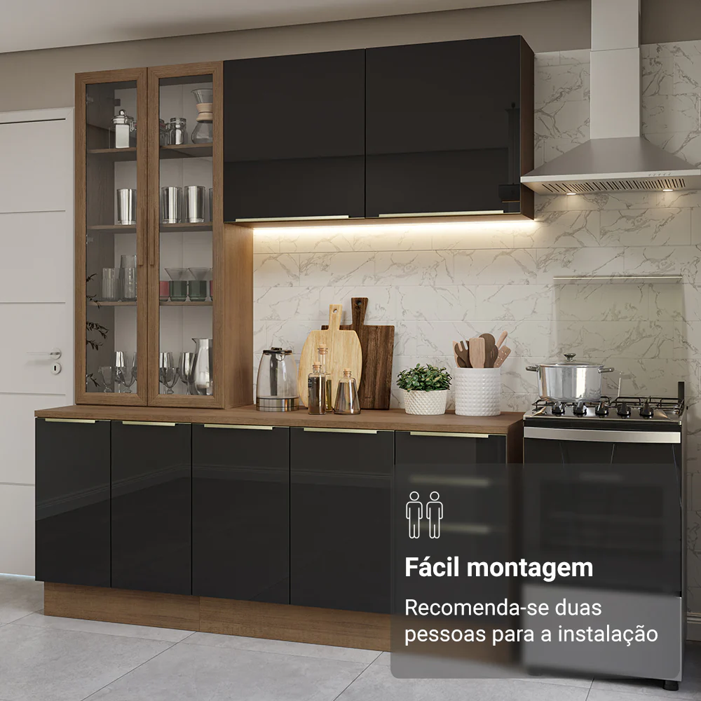 Armário de Cozinha Compacta 190 x 60 cm Rustic/Preto Lux Madesa 02 - Image 9