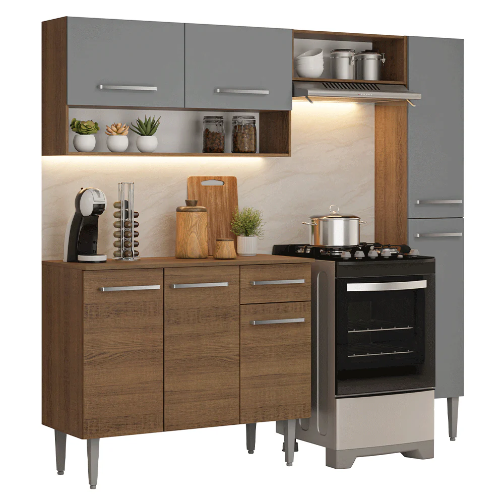 Armário de Cozinha Completa 197 cm Rustic/Cinza Emilly Madesa 01 - Image 2