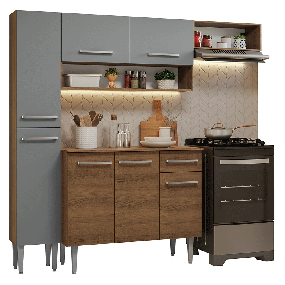 Armário de Cozinha Completa 197 cm Rustic/Cinza Emilly Madesa 02 - Image 2