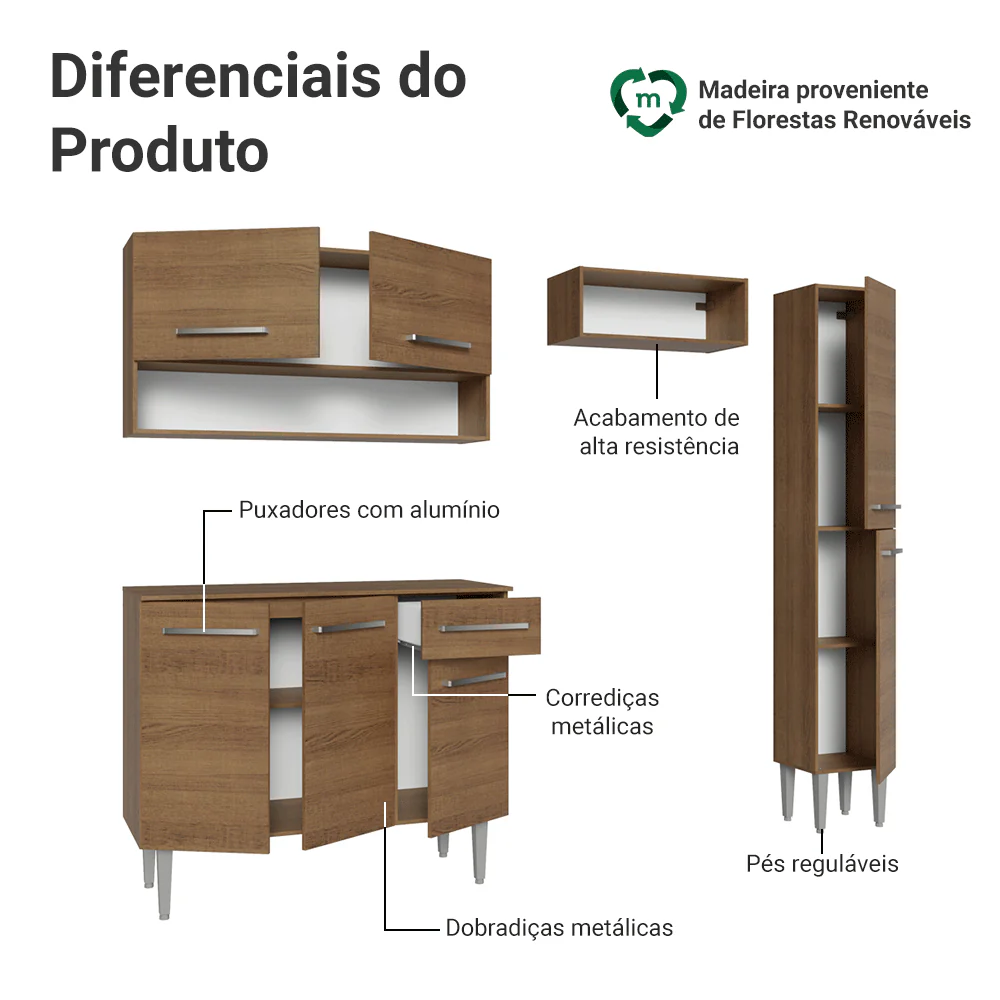 Armário de Cozinha Completa 197 cm Rustic Emilly Madesa 01 - Image 4