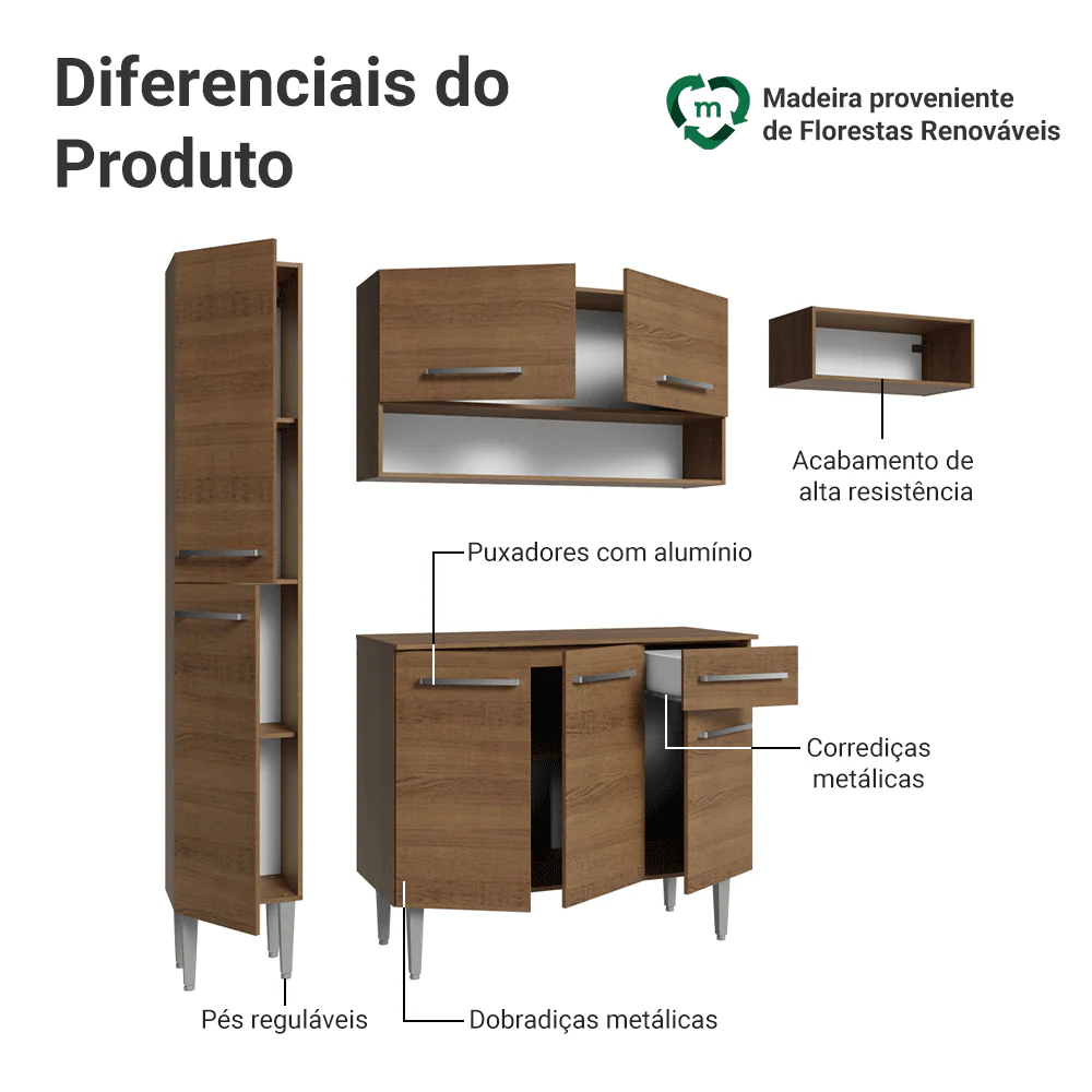 Armário de Cozinha Completa 197 cm Rustic Emilly Madesa 02 - Image 4