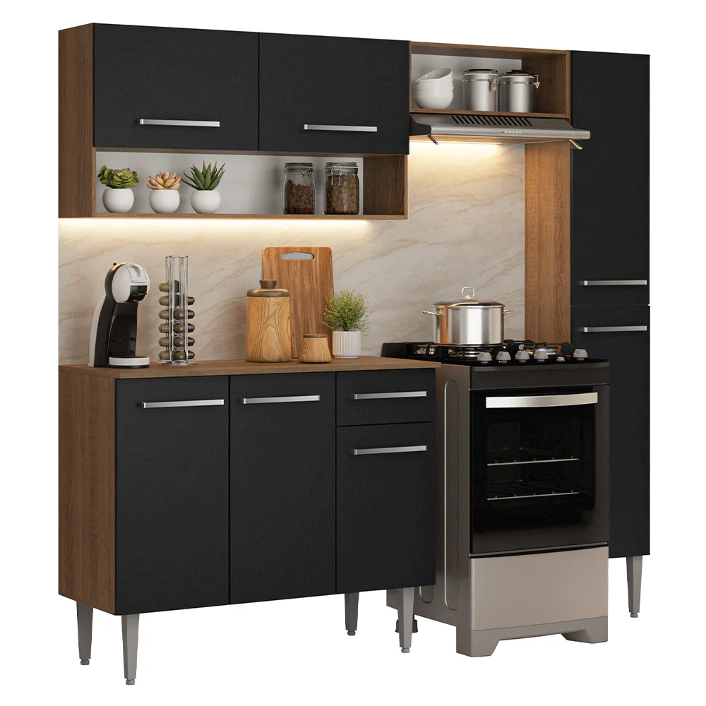 Armário de Cozinha Completa 197 cm Rustic/Preto Emilly Madesa 01 - Image 2