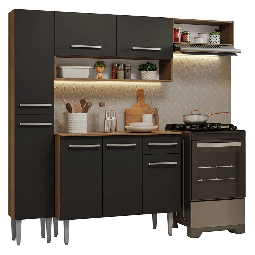 Armário de Cozinha Completa 197 cm Rustic/Preto Emilly Madesa 02 - Image 2
